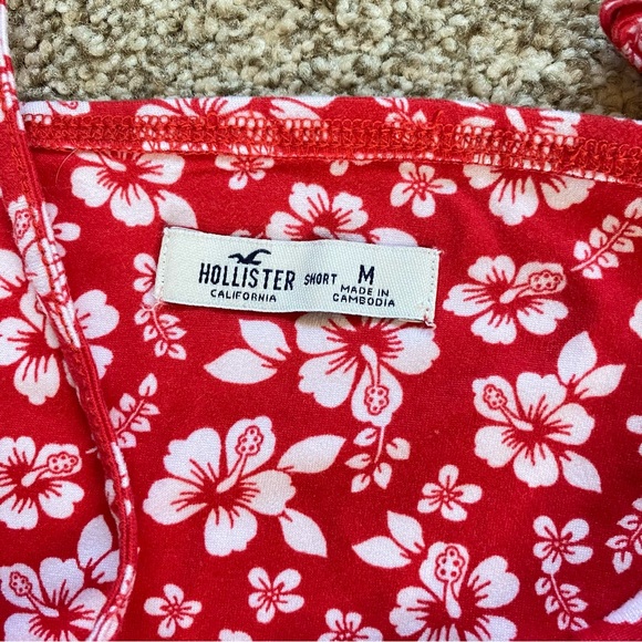 Hollister Red & White Hibiscus Print Cut Out Midi Dress, Size Medium - Picture 4 of 9